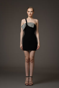 Her Trove-Short Crepe Dress Featuring Bow