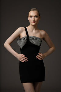 Her Trove-Short Crepe Dress Featuring Bow