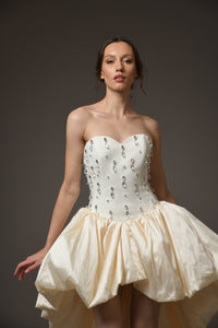 Her Trove-Corseted Short Crepe Dress