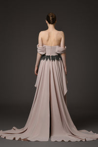Her Trove-Nude Crepe Dress With Embroidery