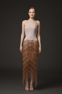 Her Trove-Corseted Crepe Dress With Fringes