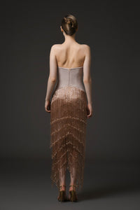 Her Trove-Corseted Crepe Dress With Fringes