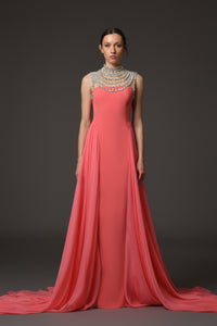 Her Trove-Crepe Dress With Embroidered Neckline