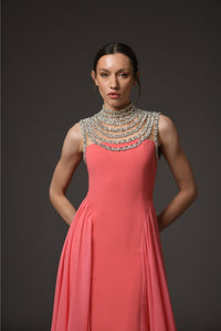 Her Trove-Crepe Dress With Embroidered Neckline