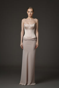 Her Trove-Nude Corseted Dress With Draping