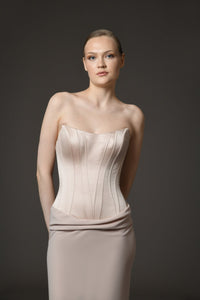 Her Trove-Nude Corseted Dress With Draping