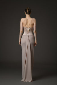 Her Trove-Nude Corseted Dress With Draping