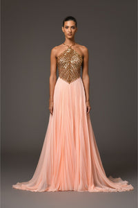 Her Trove-Halter Neck Pleated Dress