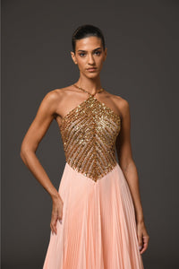 Her Trove-Halter Neck Pleated Dress