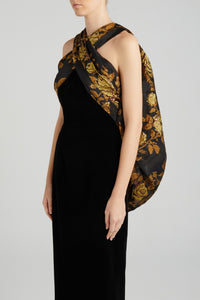 HerTrove-Halter Dress with Draped Cocoon Back and Fil-Coupé Detail