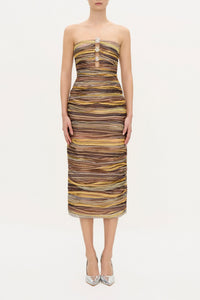 strapless crepe midi dress Boston Proper - Strapless Placed Floral Applique Crepe Midi Dress Pink