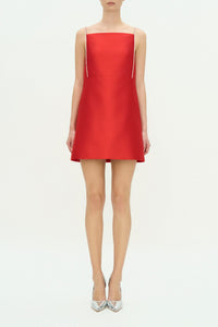 Red Taffeta Mini Dress with Embellished Straps – HERTROVE