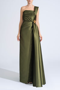 HerTrove-One Shoulder Dress With Side Drapes