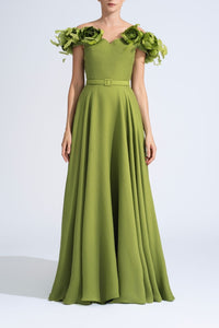 HerTrove-Off Shoulder Georgette Dress