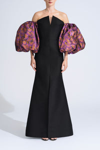 HerTrove-Puff Sleeves Taffeta Dress