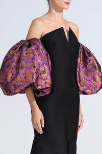 HerTrove-Puff Sleeves Taffeta Dress