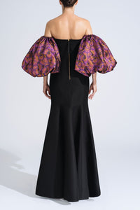 HerTrove-Puff Sleeves Taffeta Dress