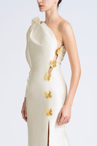 HerTrove-One sleeve taffeta dress
