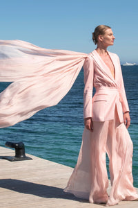 HerTrove-PINK CHIFFON SET with Jacket & Pants