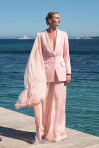 HerTrove-PINK CHIFFON SET with Jacket & Pants