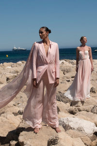 HerTrove-PINK CHIFFON SET with Jacket & Pants