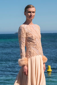 HerTrove-SIREN PEARL DUST SILK AND BEADED FEATHER