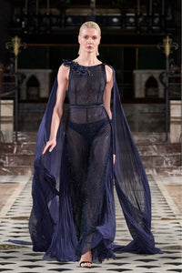 HerTrove-MADEMOISELLE DE LA NUIT - JUMPSUIT 100% PL NET STONES AND SILK CHIFFON 100%