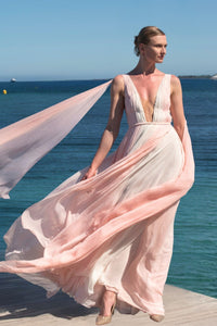 HerTrove-PINK WHITE CHIFFON DRESS