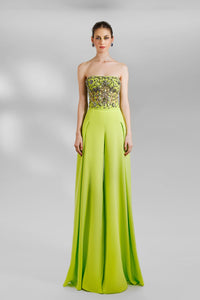 HerTrove-Beaded see-through top with flared pants