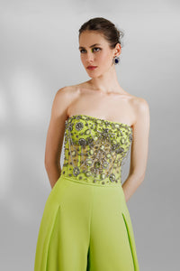 HerTrove-Beaded see-through top with flared pants