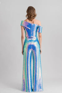 HerTrove-Asymmetrical sequined top with pants