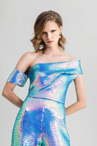 HerTrove-Asymmetrical sequined top with pants