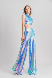 HerTrove-Crop top with sequined wide pants