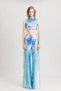 HerTrove-Crop top with sequined wide pants