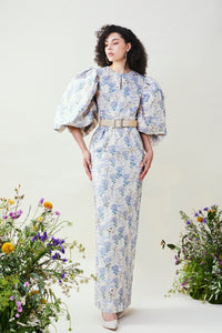HerTrove-Voluminous sleeves brocade dress
