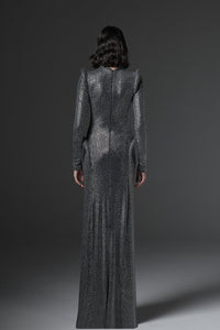 Her Trove-Crystal studded jersey dress with long sleeves