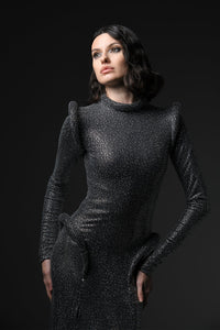 Her Trove-Crystal studded jersey dress with long sleeves