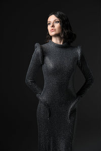 Her Trove-Crystal studded jersey dress with long sleeves