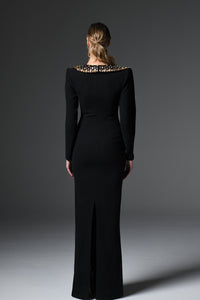 Her Trove-Embroidered collar crepe dress