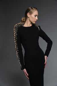 Her Trove-Embroidered collar crepe dress