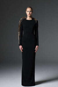Her Trove-Embroidered collar crepe dress