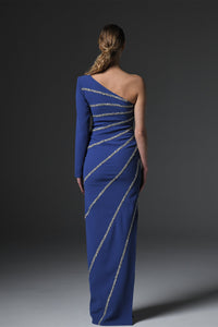 Her Trove-Crepe asymmetric dress with crystals