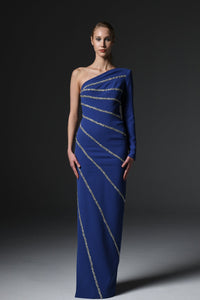 Her Trove-Crepe asymmetric dress with crystals