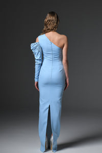 Her Trove-One sleeve asymmetrical neckline crepe dress