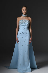 Fully embroidered crepe dress Light Blue / US 0 Fully embroidered crepe dress Light Blue / US 0