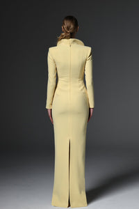 Her Trove-long sleeves crepe dress with embroidered collar