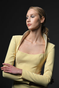 Her Trove-long sleeves crepe dress with embroidered collar