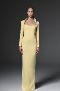 Her Trove-long sleeves crepe dress with embroidered collar