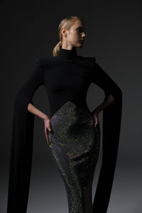 Her Trove-Crepe dress with cape sleeves
