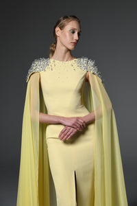 Her Trove-Embroidered crepe dress with chiffon cape